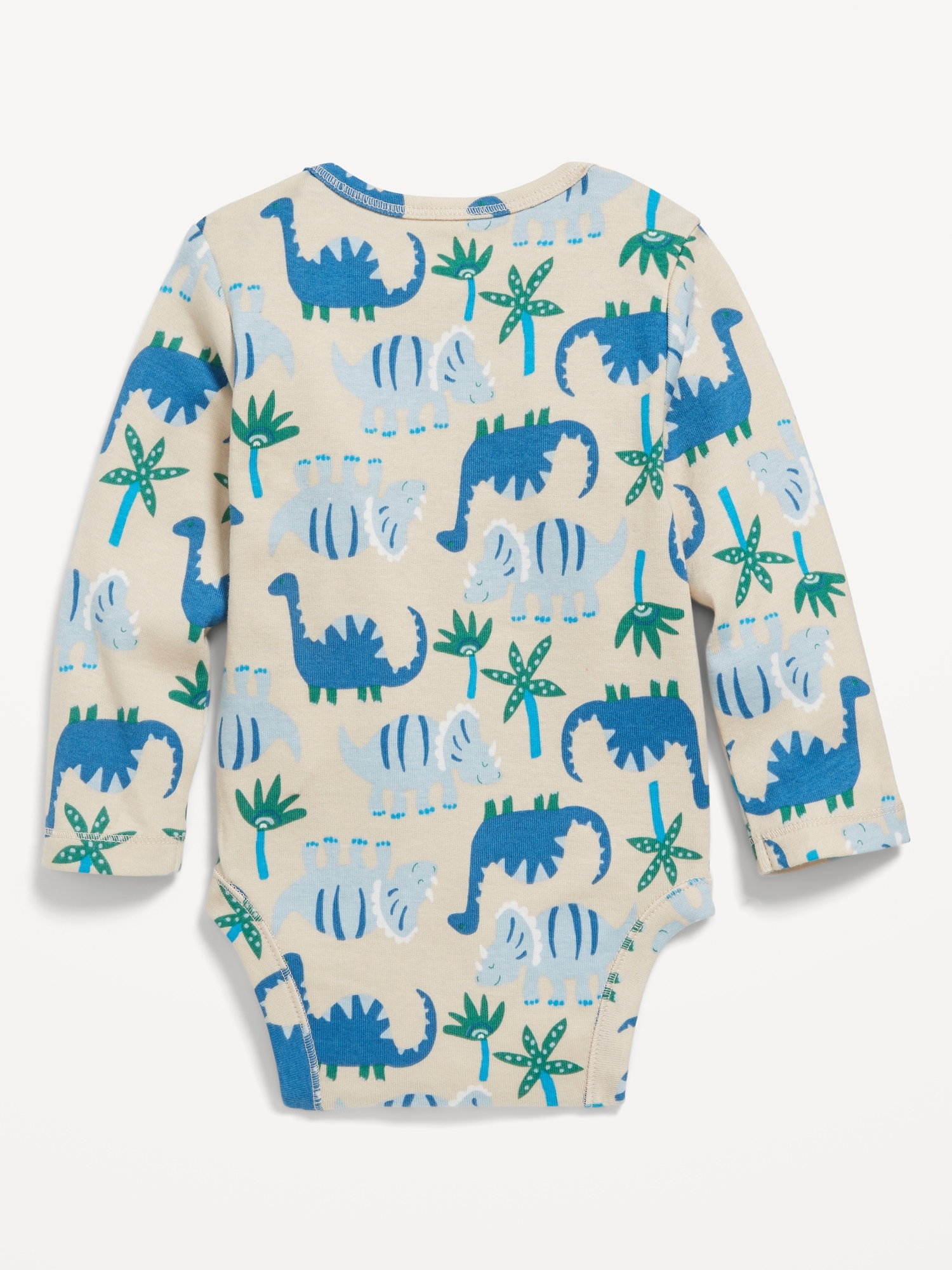 Long-sleeved jersey onesie with dinosaur print