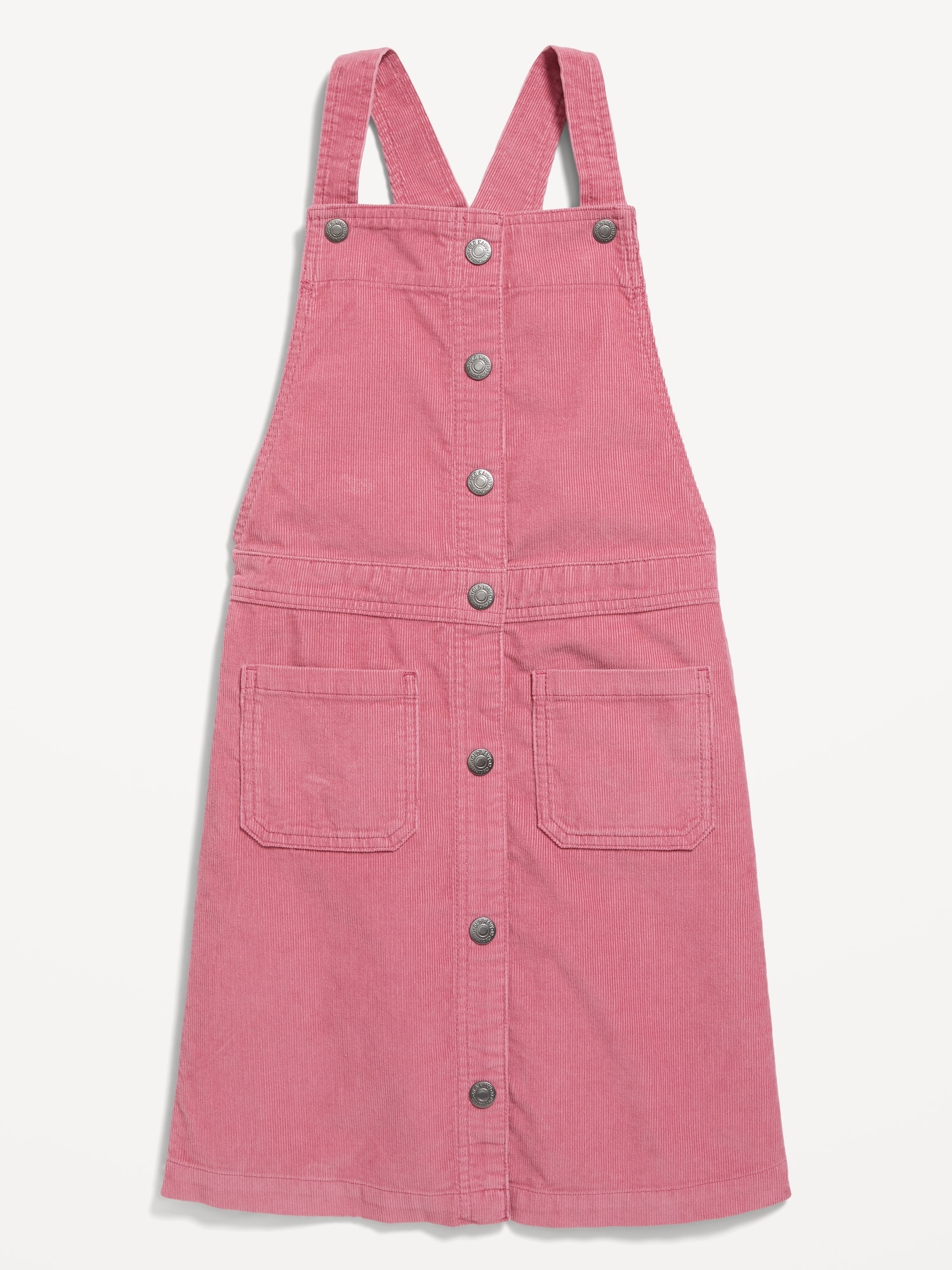 Pink Button Front Corduroy Overall Dress | ROMWE