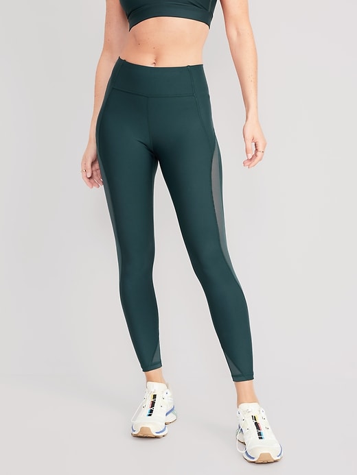Image number 1 showing, High-Waisted PowerSoft Mesh-Panel 7/8 Leggings for Women