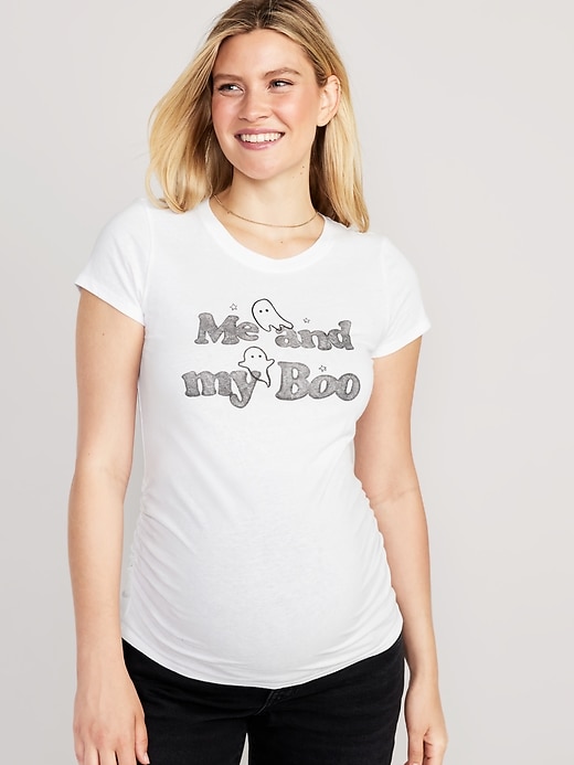 Image number 1 showing, Maternity Halloween Graphic Side-Shirred T-Shirt
