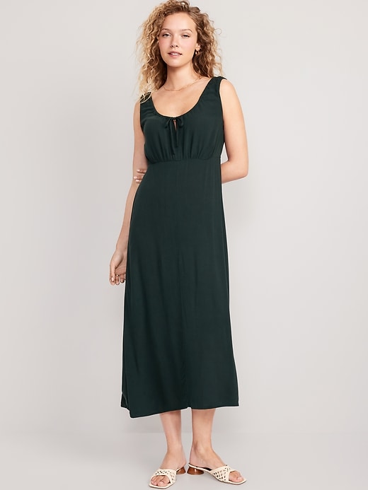 Image number 1 showing, Waist-Defined Tie-Front Midi Dress