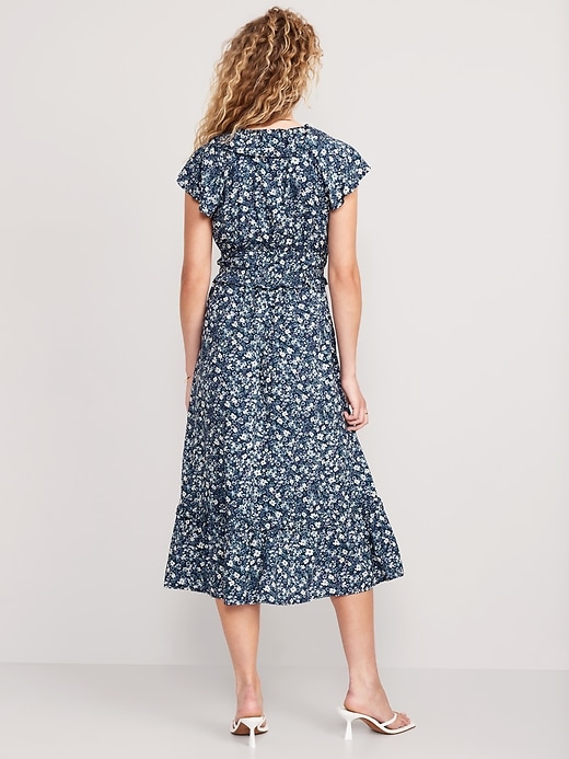 Waist-Defined Flutter-Sleeve Floral Midi Dress | Old Navy