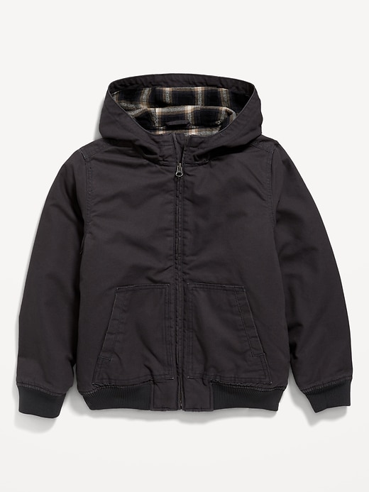 View large product image 2 of 3. Flannel-Lined Hooded Zip Utility Jacket for Boys