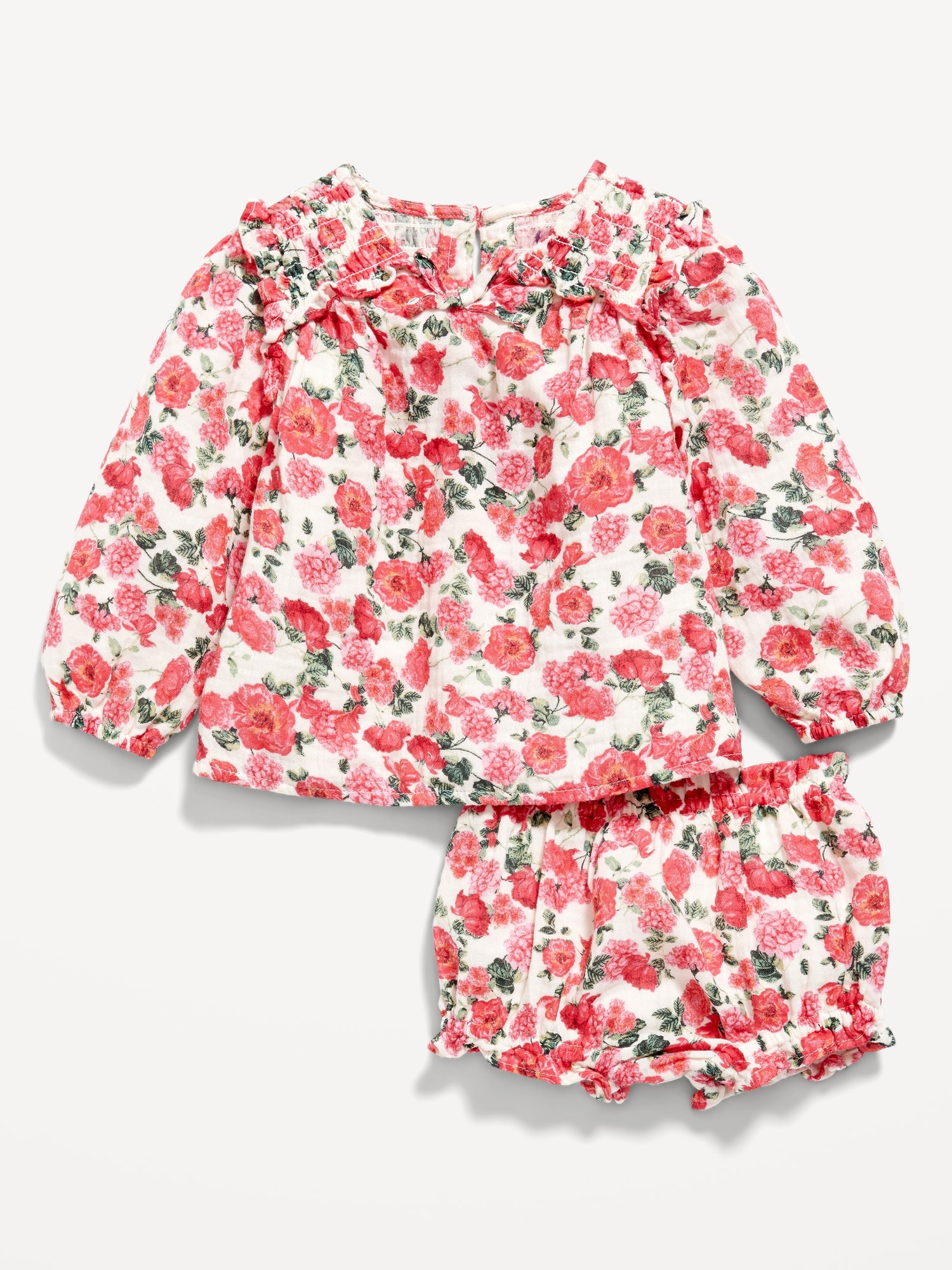 Printed Long-Sleeve Smocked Top & Bloomer Shorts Set for Baby | Old Navy