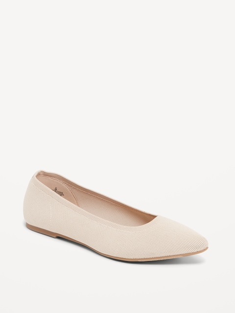Soft-Knit Pointed-Toe Ballet Flats - Cream