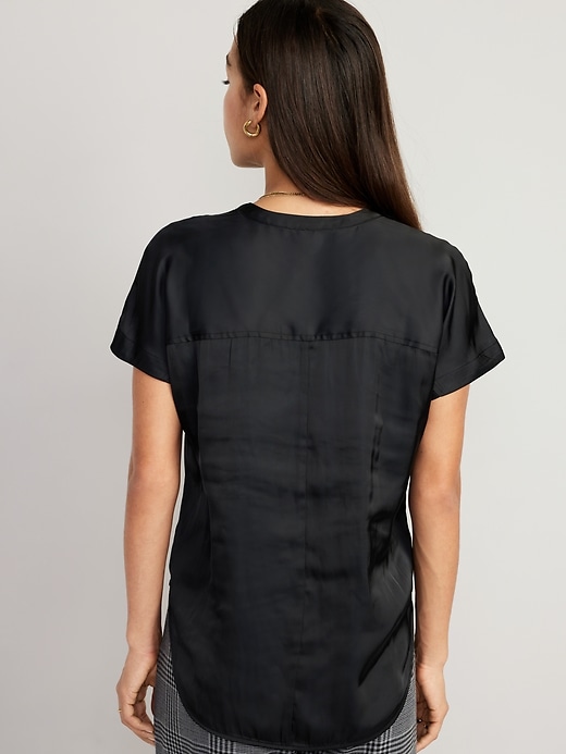 Dolman Sleeve Satin Popover Shirt for Women