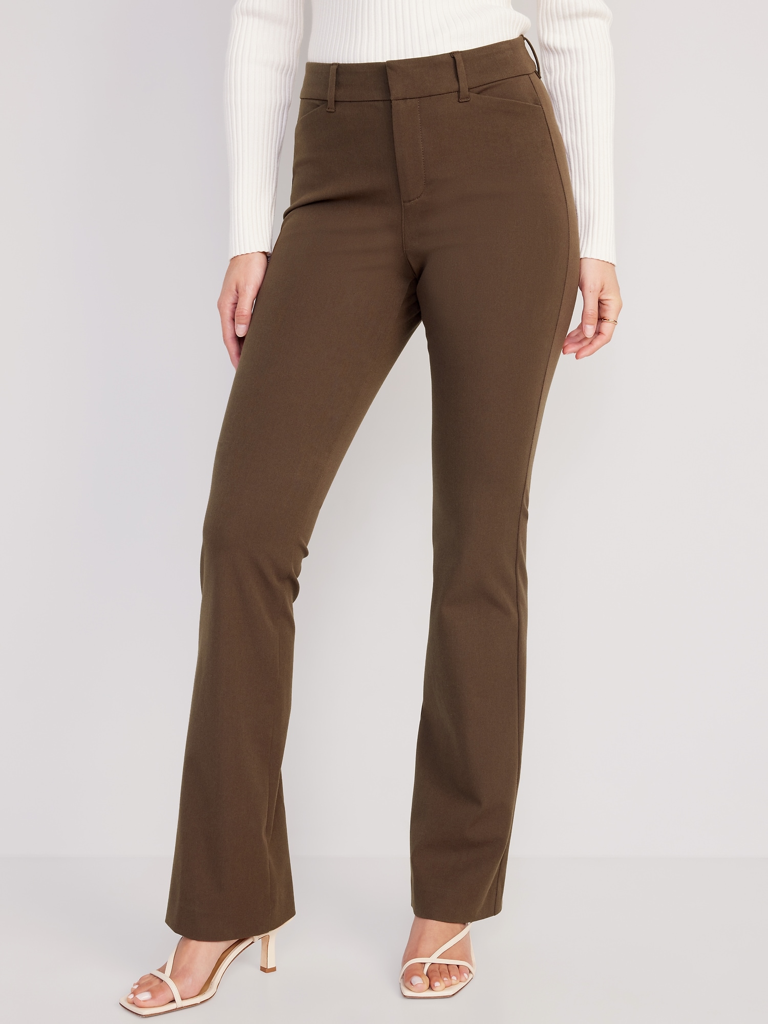 Buy Mlada High Waist Wide Leg Flared Pants Elastic Waist Band for Women  Office Work Formal Wear Stretch Cotton Knit Flare Pants Utility Pockets  Extra Flare Pants Trousers for Travel-Beige, XS at