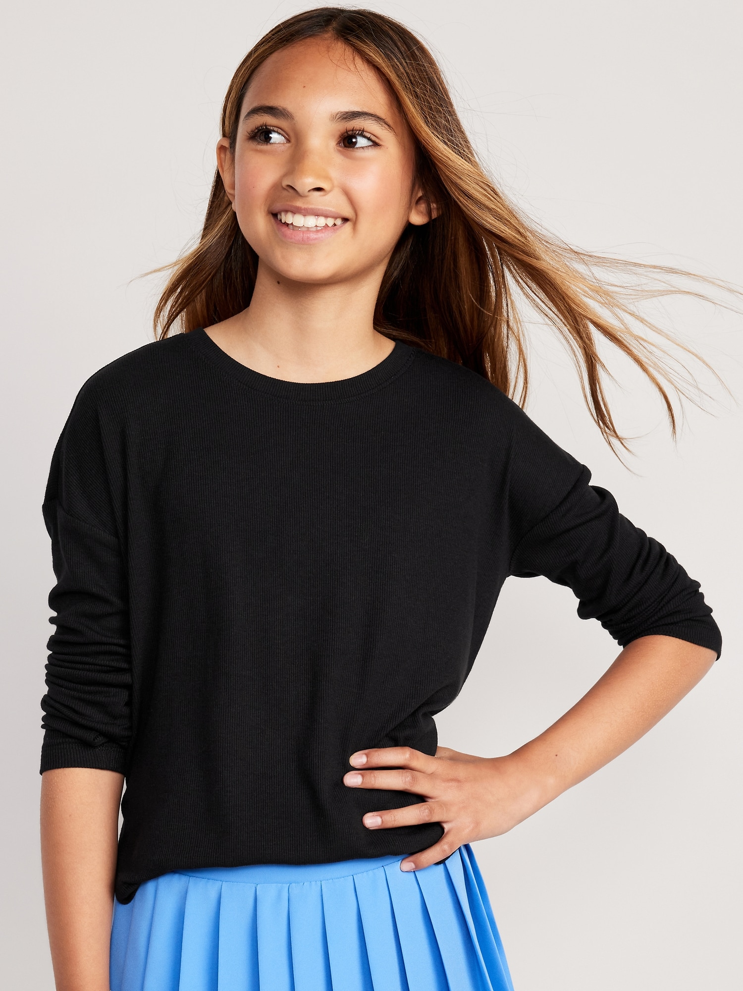 UltraLite Long-Sleeve Rib-Knit Tunic T-Shirt for Girls