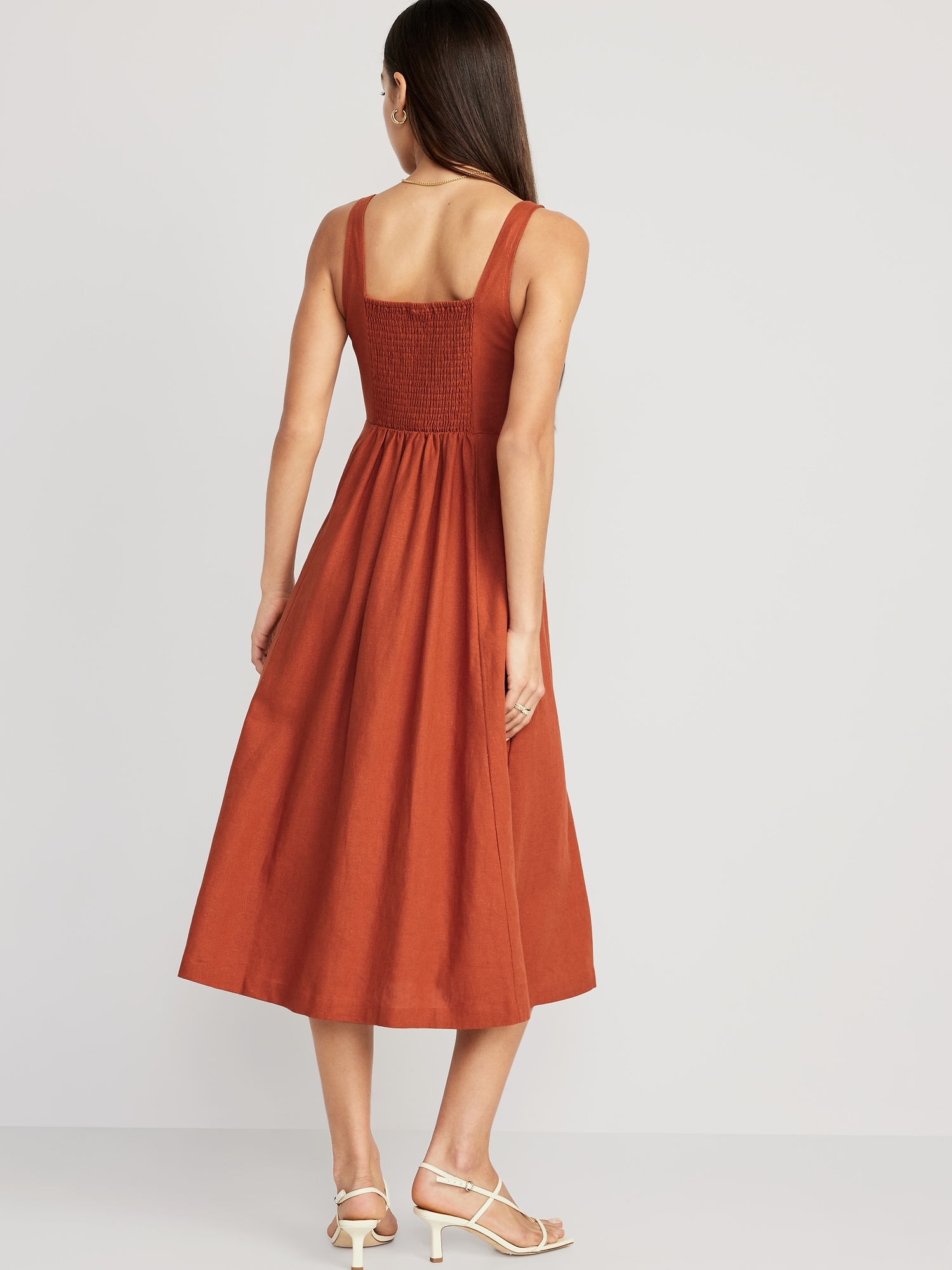 Fit & Flare Sleeveless Linen-Blend Midi Dress for Women | Old Navy