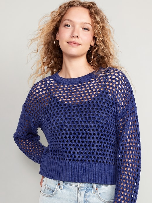 Image number 1 showing, Open-Stitch Pullover Sweater