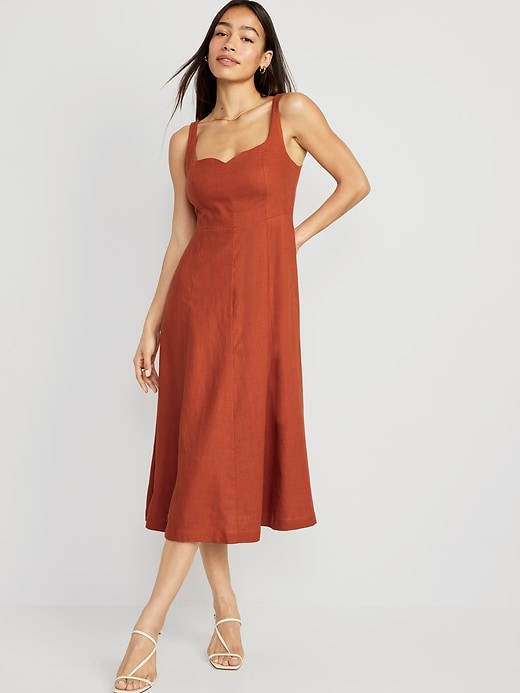 Fit And Flare Sleeveless Linen Blend Midi Dress Old Navy