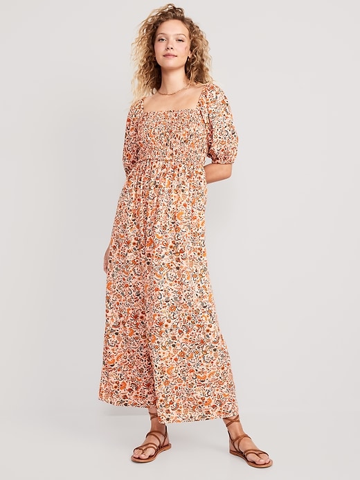 Image number 1 showing, Fit & Flare Smocked Floral Maxi Dress