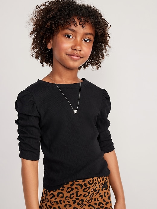 View large product image 1 of 3. Ruched Puff-Sleeve Textured-Knit Top for Girls