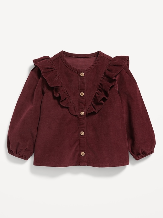 View large product image 1 of 2. Corduroy Long-Sleeve Ruffle-Trim Button-Front Top for Baby