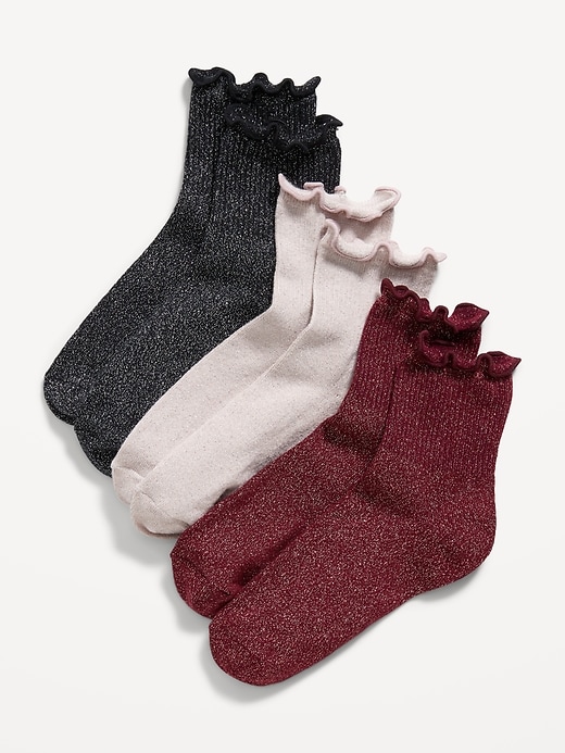 View large product image 1 of 1. Ruffle-Cuff Quarter-Crew Socks 3-Pack for Girls