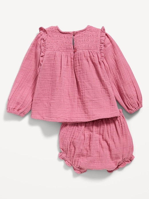 View large product image 2 of 3. Long-Sleeve Double-Weave Smocked Top & Bloomer Shorts Set for Baby