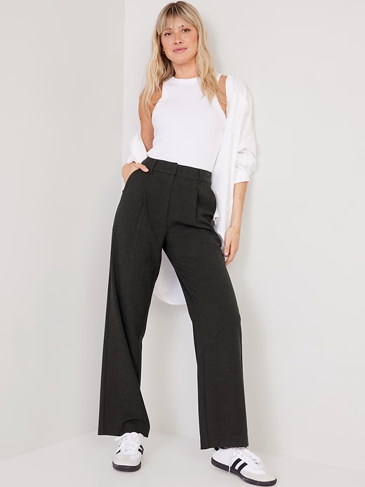 Extra High-Waisted Pleated Taylor Wide-Leg Trouser Suit Pants for Women ...