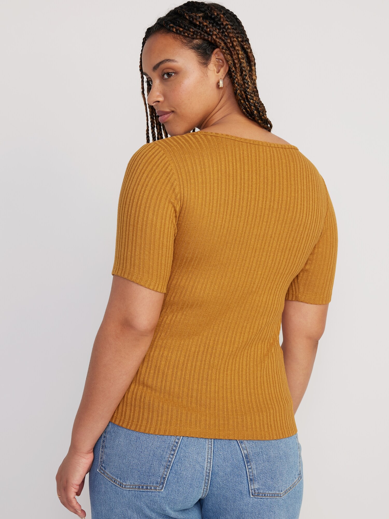 Fitted ElbowSleeve RibKnit TShirt Old Navy