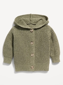 Hooded Button-Front Knit Cardigan for Baby