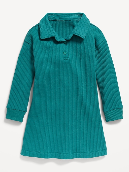 View large product image 1 of 1. Long-Sleeve Collared Rib-Knit Dress for Toddler Girls