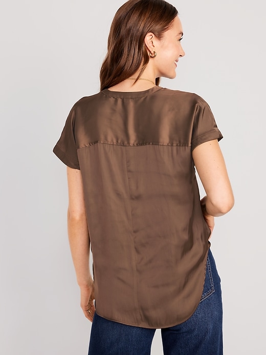 Image number 2 showing, Dolman-Sleeve Satin Shirt