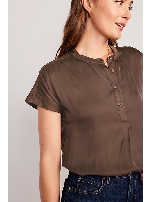 Image number 4 showing, Dolman-Sleeve Satin Shirt