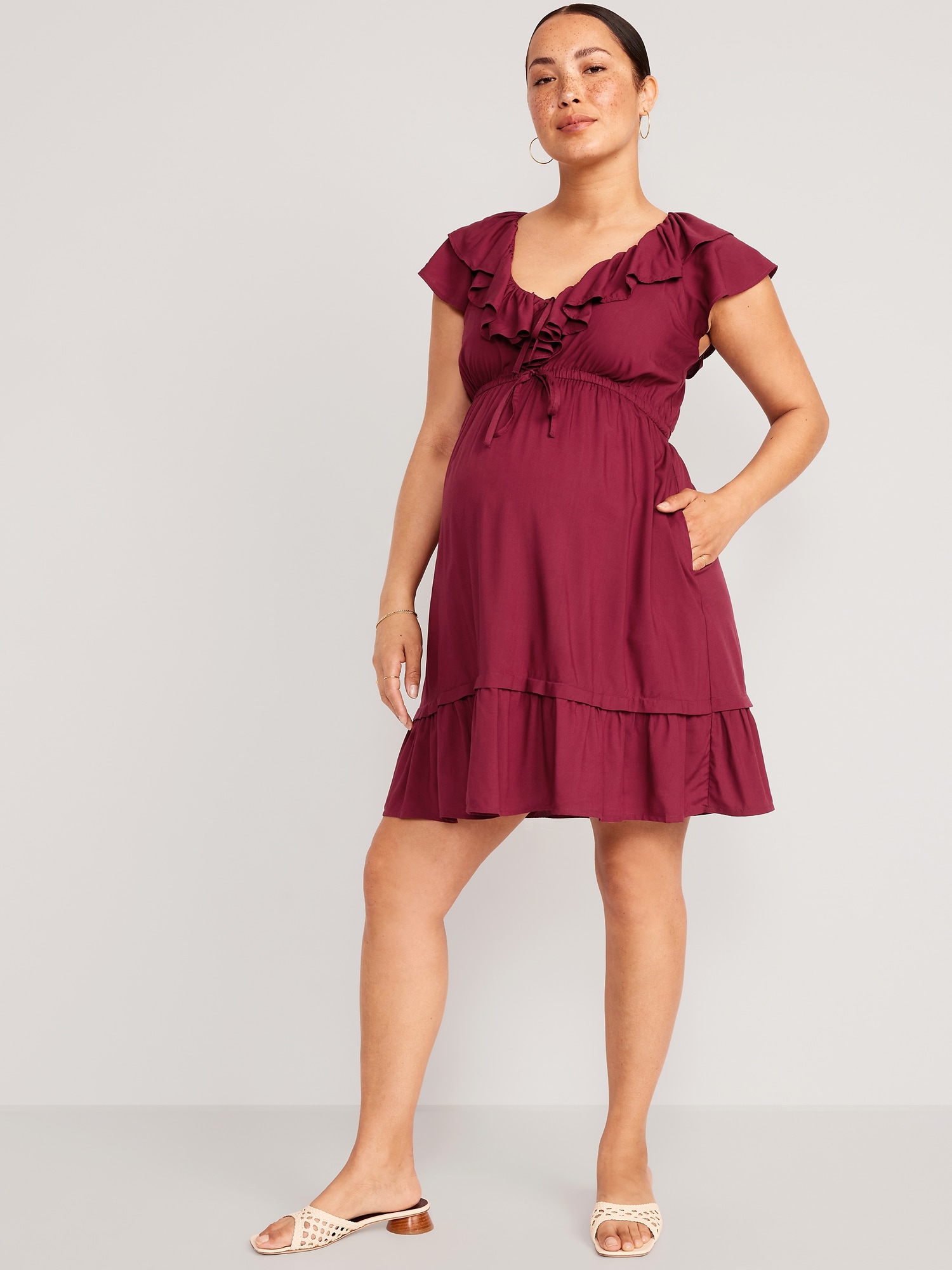 Maternity WaistDefined RuffleTrim Dress Old Navy