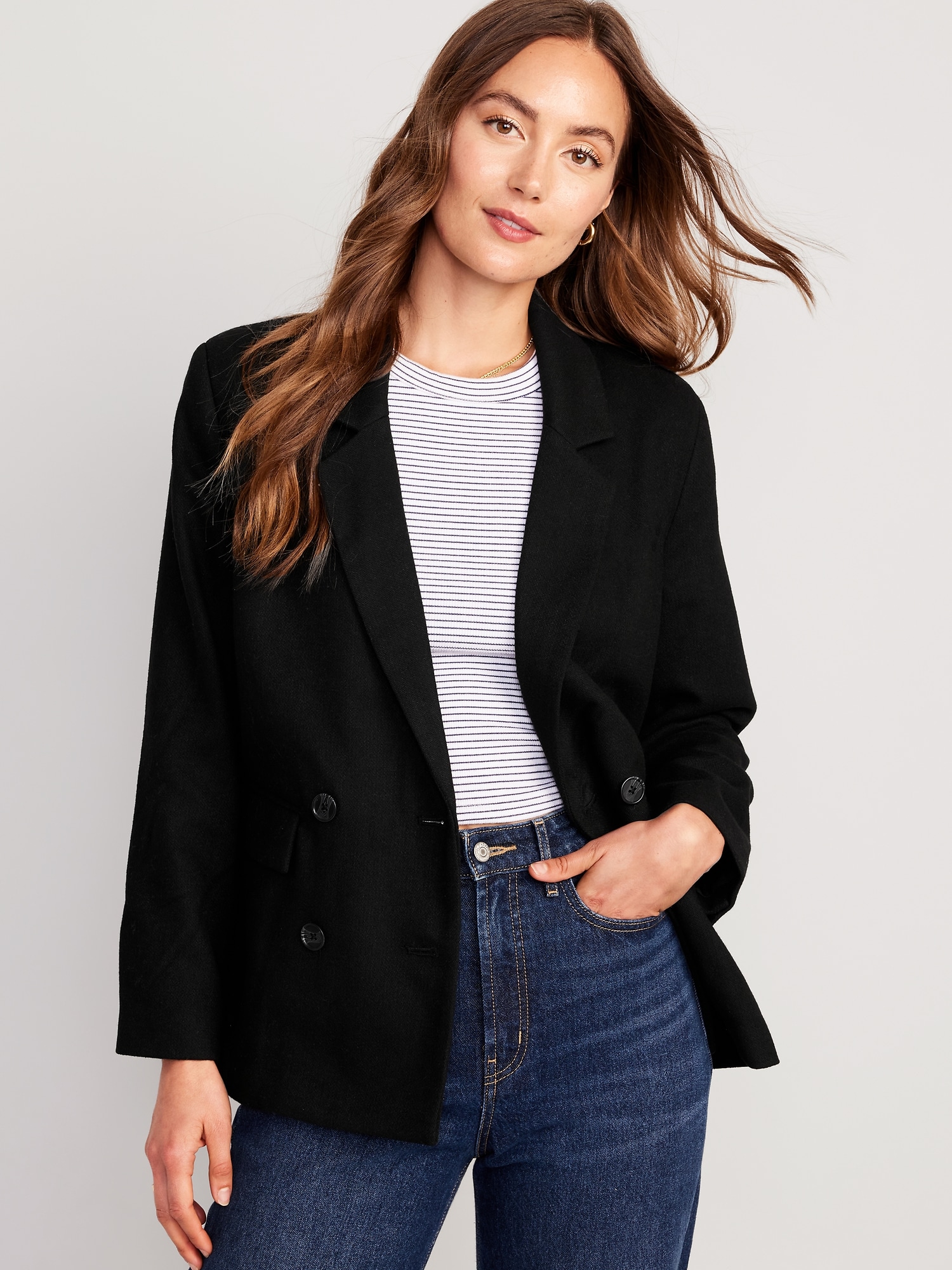 Double-Breasted Textured Blazer