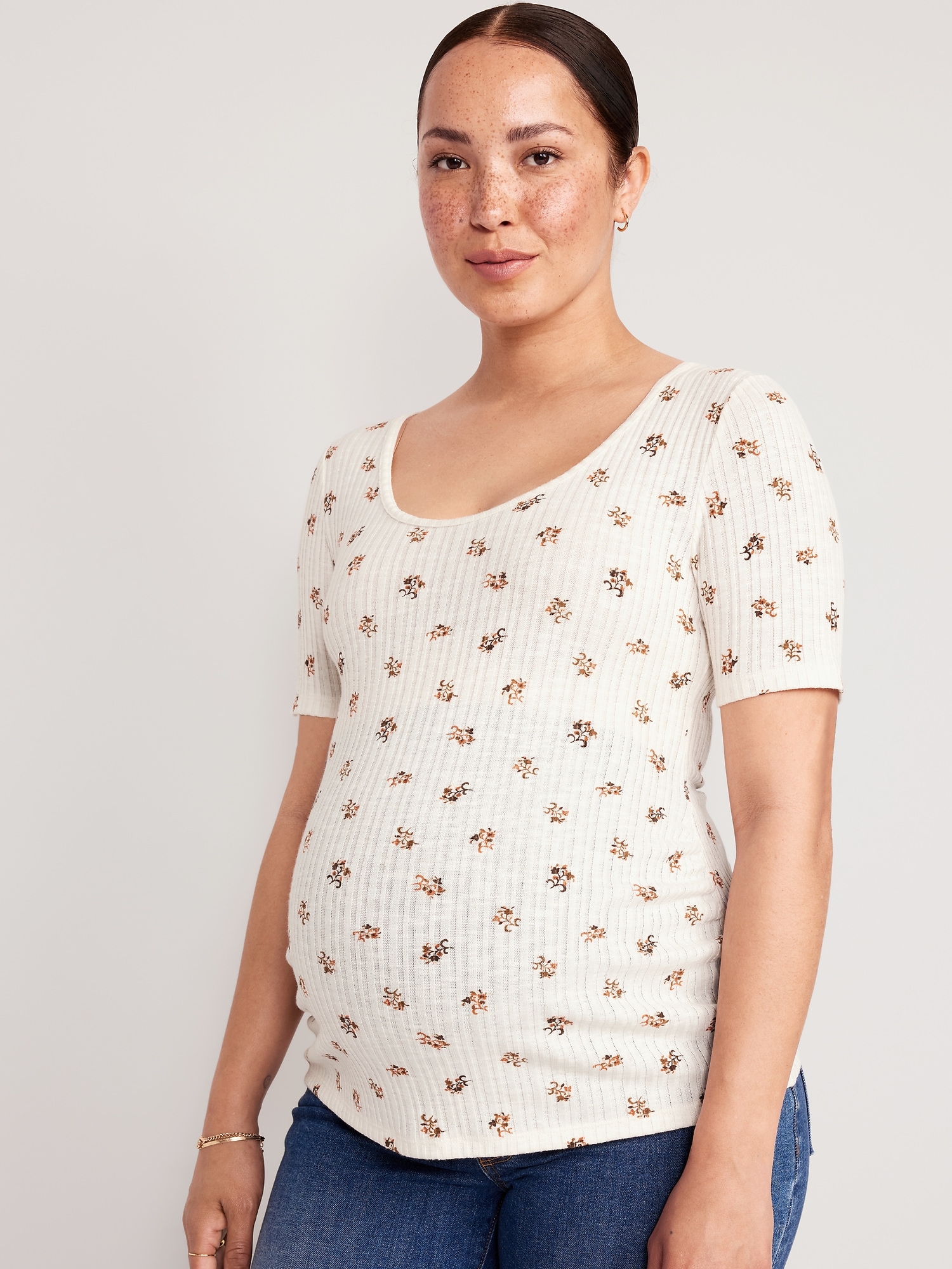 Maternity Fitted Elbow-Sleeve Rib-Knit Top | Old Navy