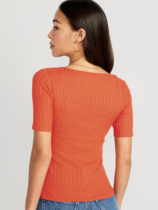 Image number 2 showing, Fitted Elbow-Sleeve Rib-Knit T-Shirt