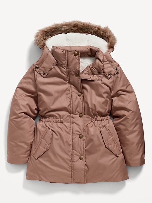 View large product image 1 of 1. Sherpa-Lined Cinched-Waist Hooded Parka Coat for Girls