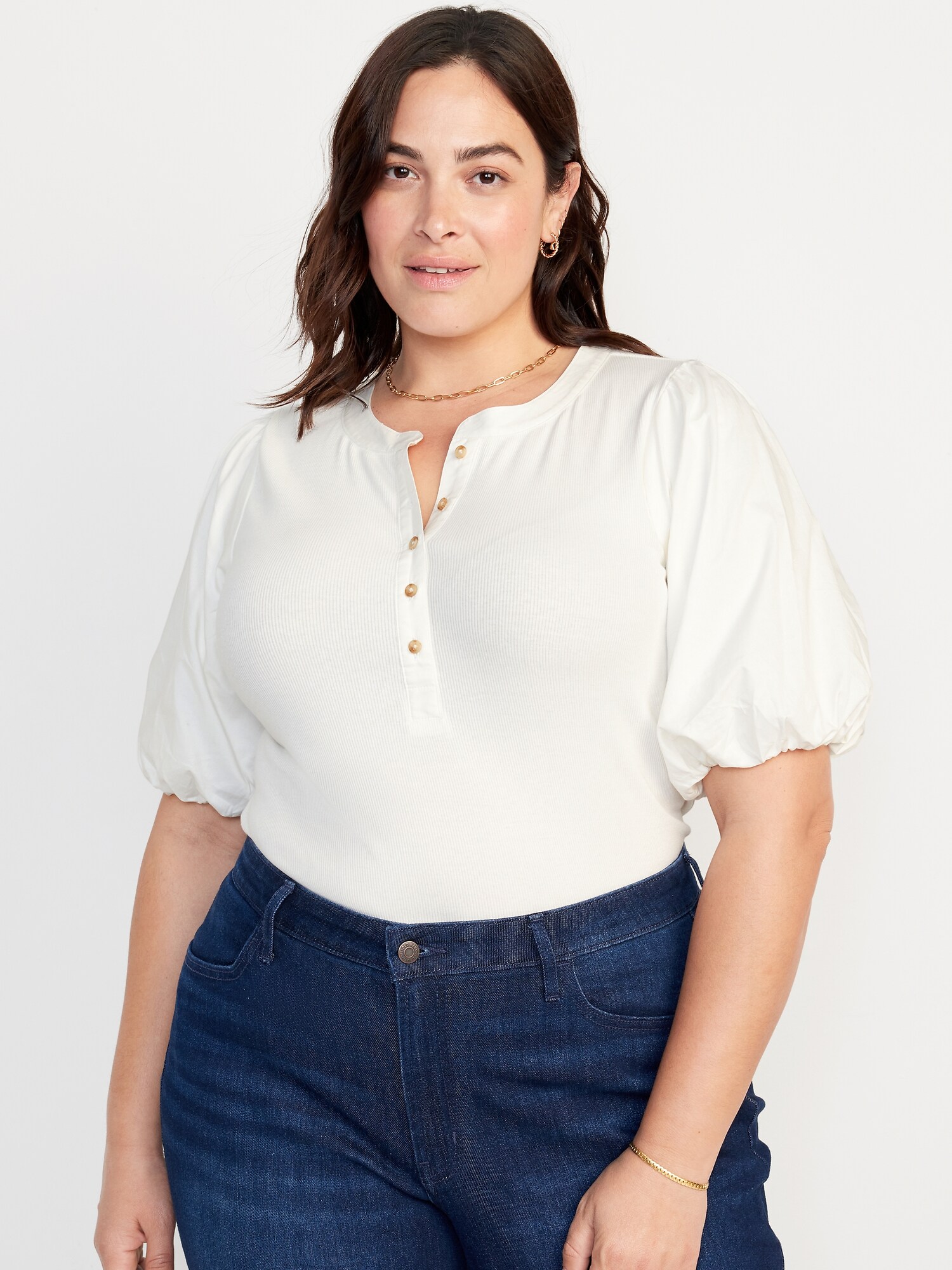 Fitted PuffSleeve Henley TShirt Old Navy