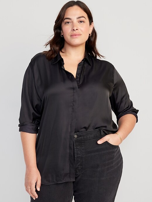 Loose Satin Button-Down Shirt | Old Navy