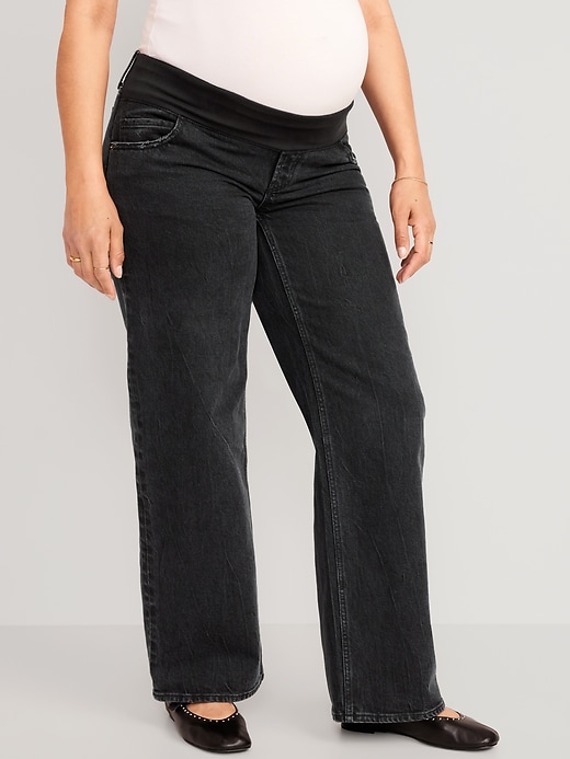Image number 1 showing, Maternity Front Low-Panel Wide Leg Jeans