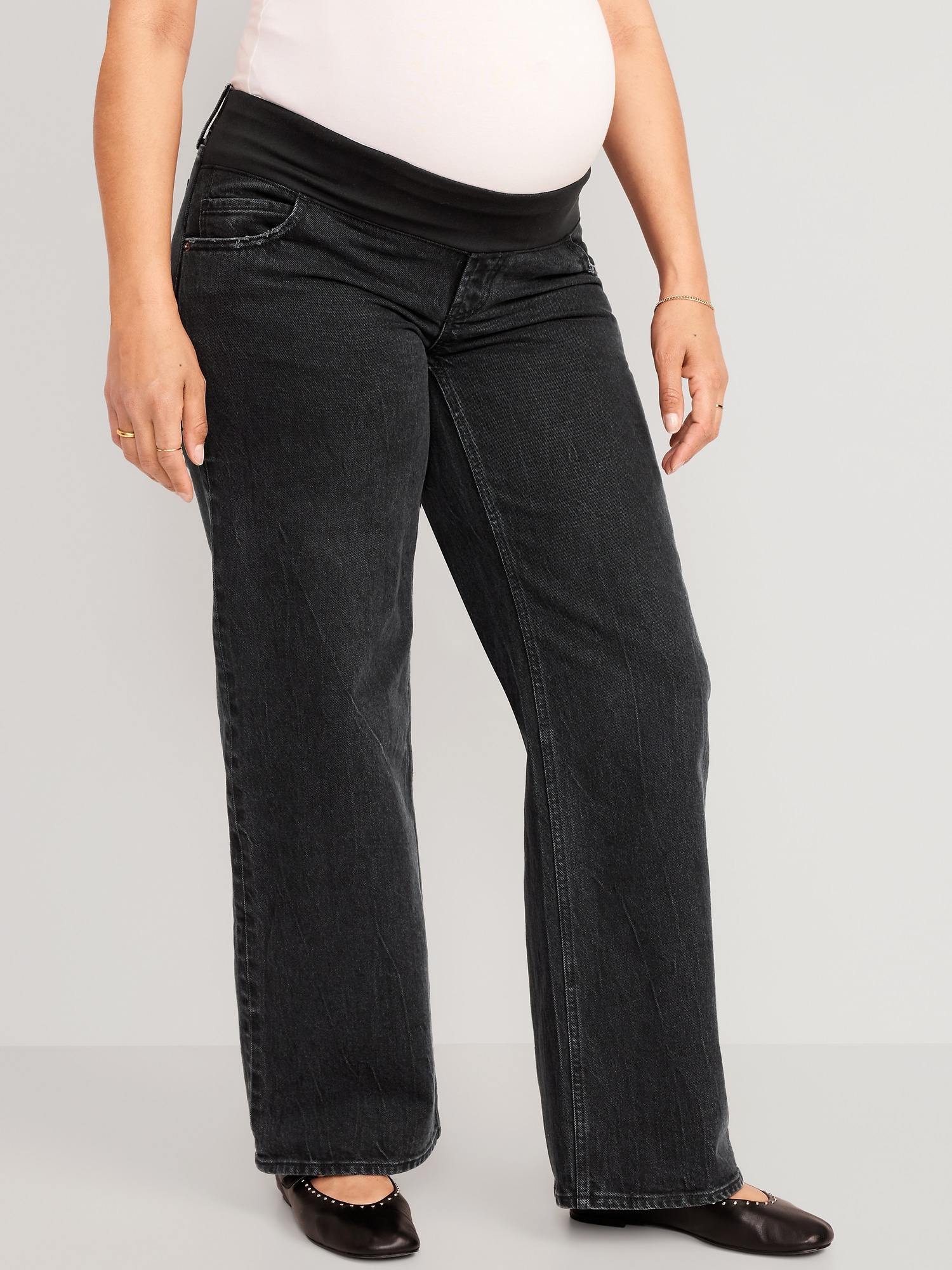 Maternity Front Low-Panel Wide Leg Jeans