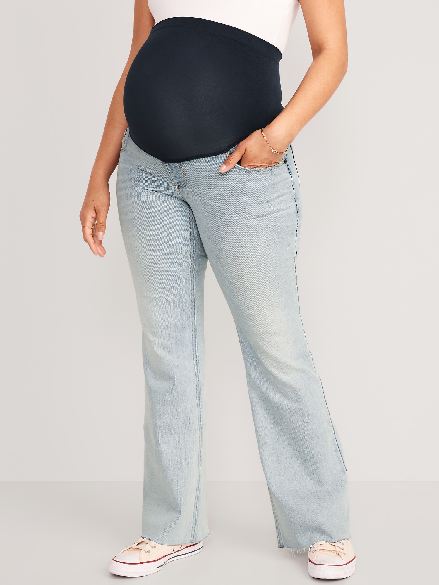 Maternity Full-Panel Cut-Off Flare Jeans