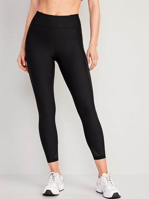 Image number 1 showing, High-Waisted PowerSoft Mesh-Panel 7/8 Leggings