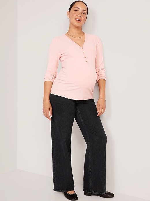 Image number 3 showing, Maternity Front-Low Panel Wide-Leg Jeans