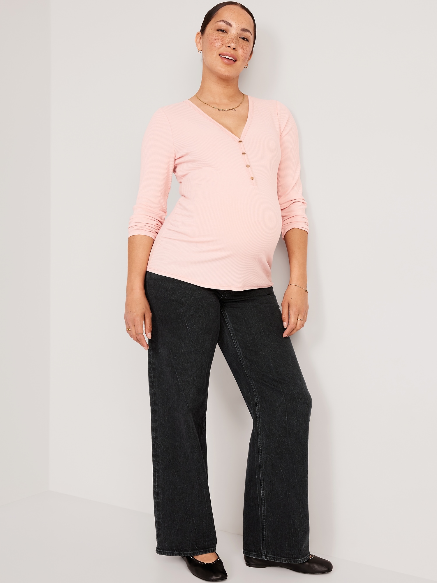 Maternity Front-Low Panel Wide-Leg Jeans