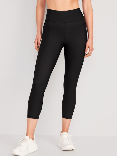 High-Waisted PowerSoft Crop Pocket Leggings - Black Jack