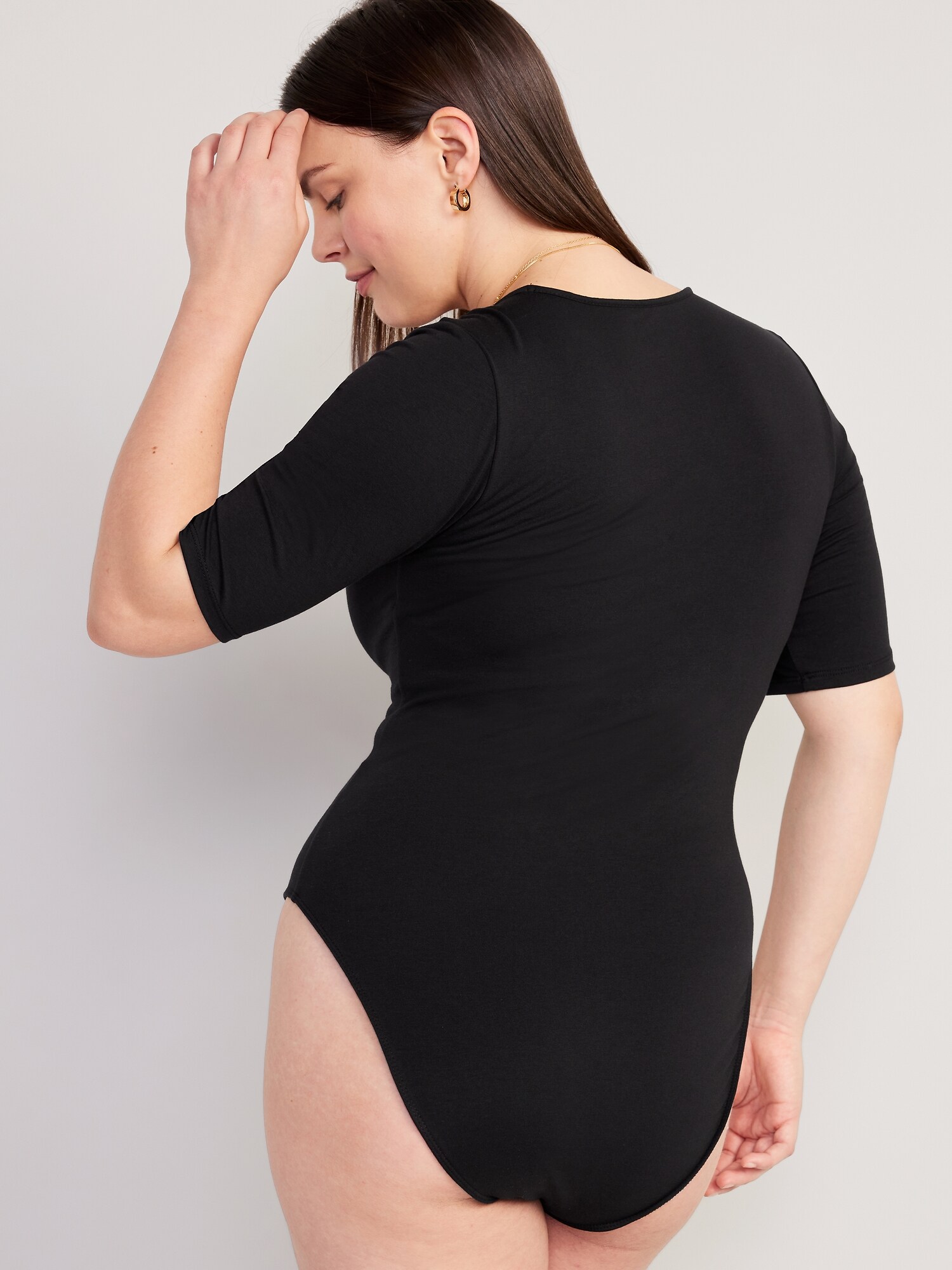 SheIn Women's Plus Plain Deep V Neck Long Bell Sleeve Bodysuit