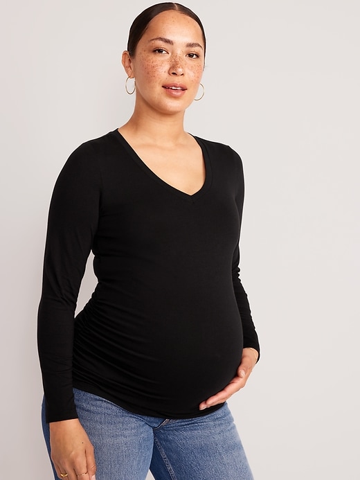 Image number 1 showing, Maternity EveryWear Fitted V-Neck Long-Sleeve T-Shirt
