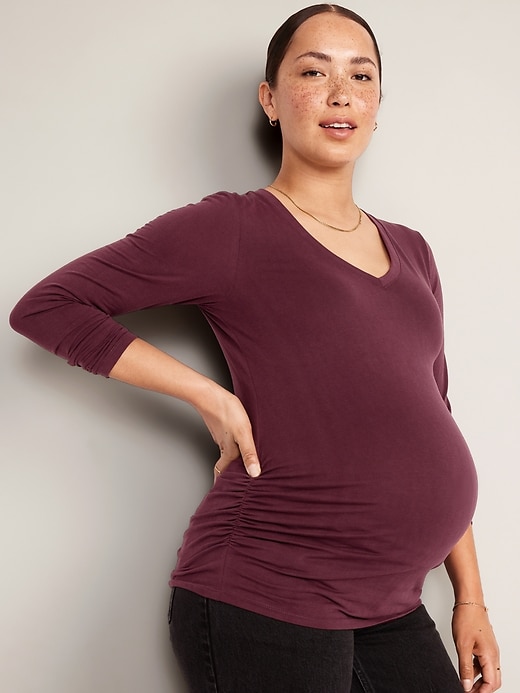 View large product image 1 of 2. Maternity EveryWear Fitted V-Neck Long-Sleeve T-Shirt