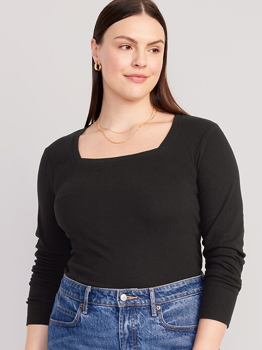 Image number 5 showing, Fitted Square-Neck Rib-Knit T-Shirt