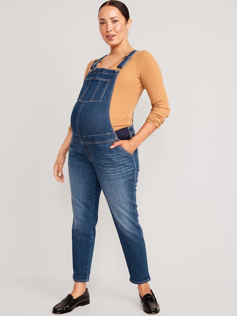 Maternity Side-Panel OG Straight Jean Overalls - Myrtle