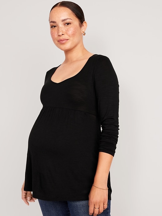 View large product image 1 of 2. Maternity Long-Sleeve Slub-Knit Peplum Top