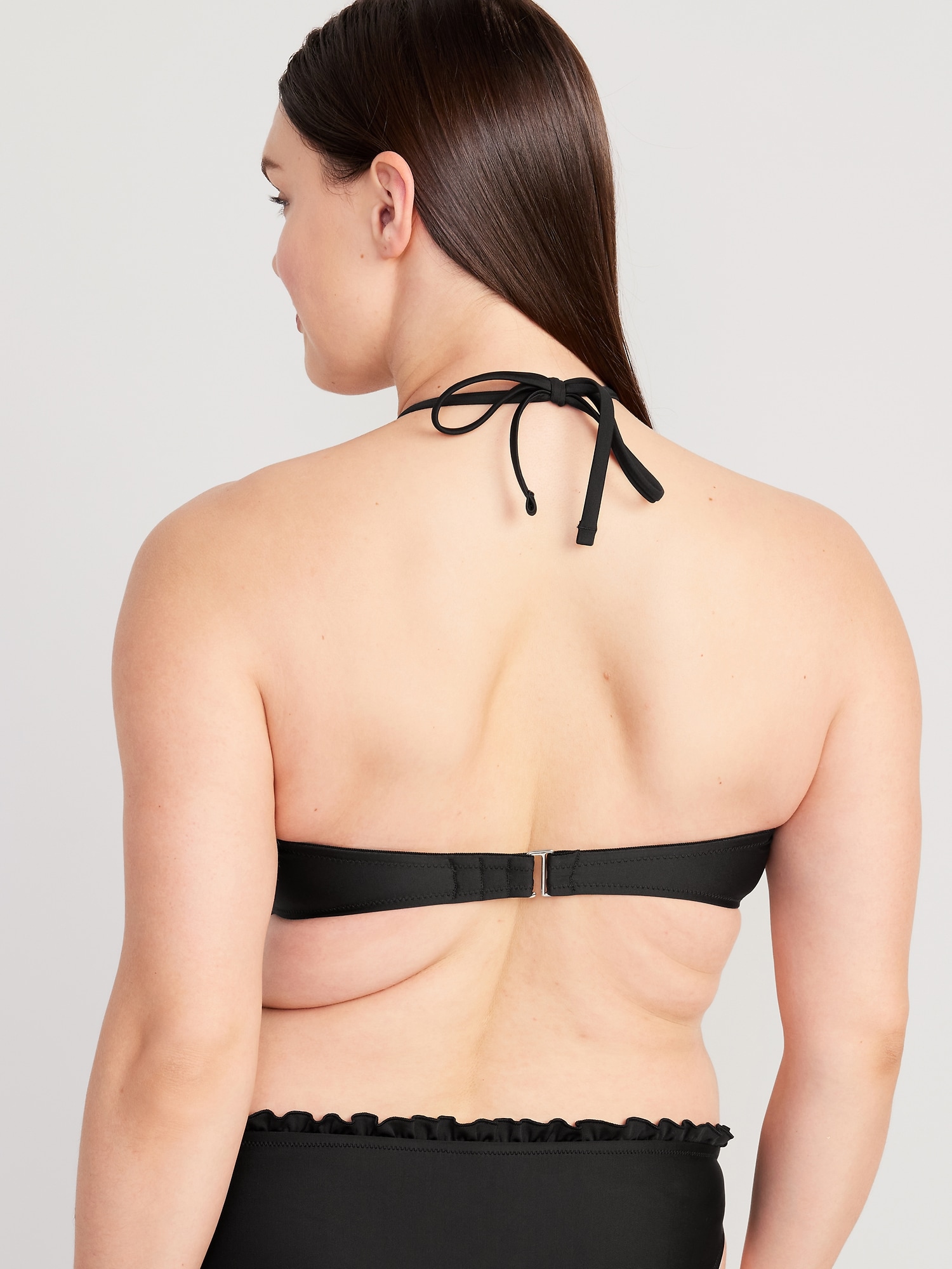Shorell - Ruffle Trim Plain Bandeau Bikini Top / Bottom / Nipple
