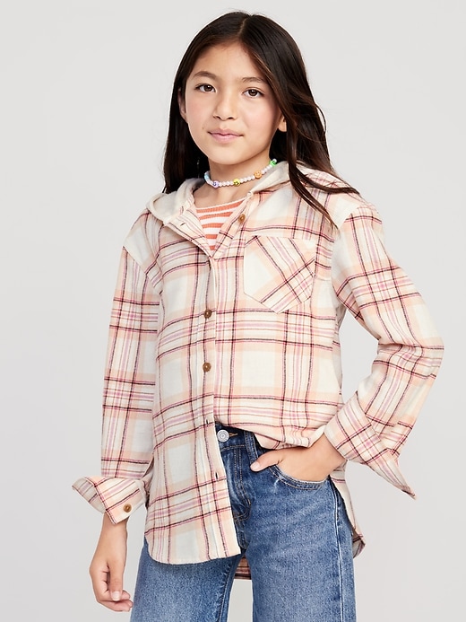 View large product image 1 of 3. Hooded Soft-Brushed Flannel Shirt for Girls