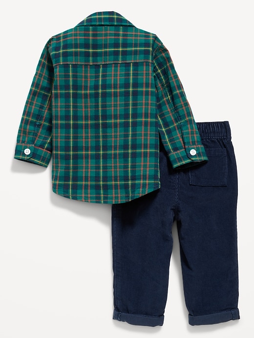 View large product image 2 of 3. Plaid Poplin Pocket Shirt & Corduroy Pants Set for Baby