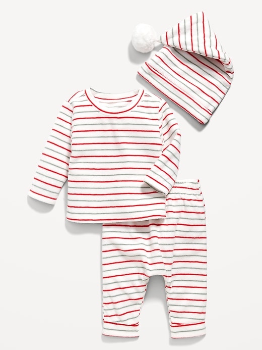View large product image 1 of 3. Unisex Microfleece Printed 3-Piece Top, Pants & Hat Layette for Baby